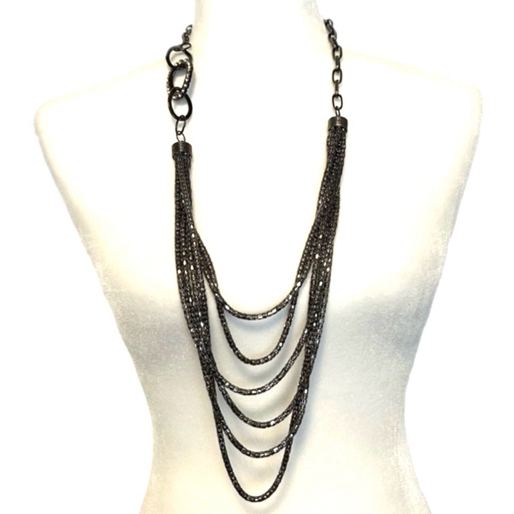 Long Multi Layered Chain Crystal Link Necklace